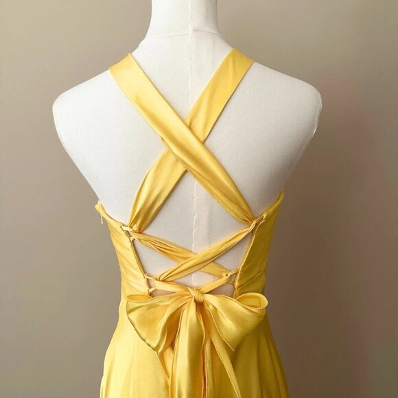 Gunne Sax Yellow Satin Evening Gown 9 Jessica McClintock Y2K Long Formal Dress - Picture 4 of 7